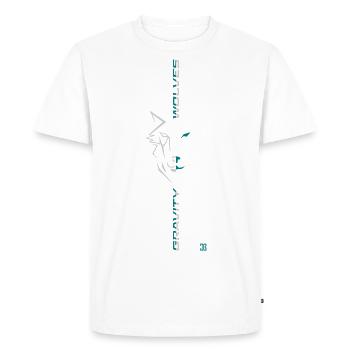 Loups de gravité centrés demi-face arrière - T-shirt Premium bio Homme - blanc - Devant - Nico (187cm)