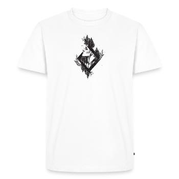 a black and white drawing of a woman's face, geome - Men's Premium Organic T-Shirt - white - Front - Nico (187cm)