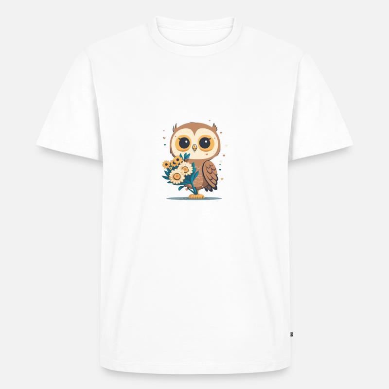 Süße Eule im Blumenwald 3 - Männer Premium Bio T-Shirt - Weiß