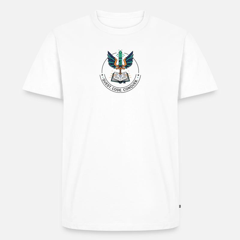Quest. Code. Conquer Emblem - Männer Premium Bio T-Shirt - Weiß