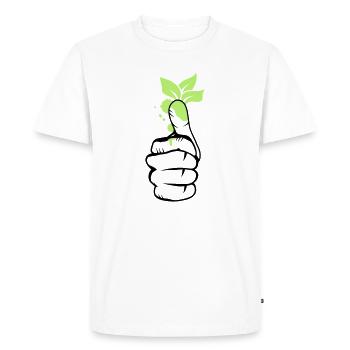 A hand with green leaves on the thumb - Men's Premium Organic T-Shirt - white - Front - Nico (187cm)