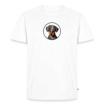 Dachshund Design graphic motif in white circle - Men's Premium Organic T-Shirt - white - Front - Nico (187cm)