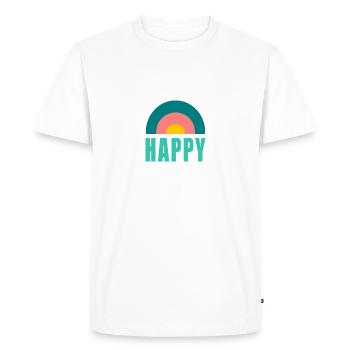 HAPPY. HAPPINESS. FREEDOM. POSITIVE. POSITIF - T-shirt Premium bio Homme - blanc - Devant - Nico (187cm)
