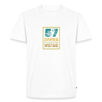 Age 57 - Men's Premium Organic T-Shirt - white - Front - Nico (187cm)