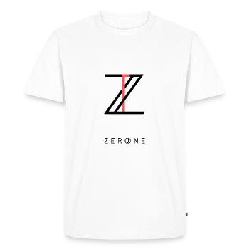 Dark ZERO ONE logo streetwear minimal - Men's Premium Organic T-Shirt - white - Front - Nico (187cm)