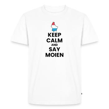 T-shirt – Keep calm et dis Moien - T-shirt Premium bio Homme - blanc - Devant - Nico (187cm)