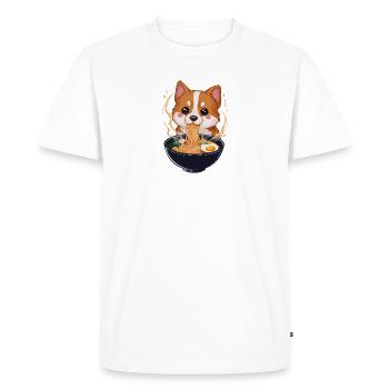 Chien Kawaii mangeant des ramen - T-shirt Premium bio Homme - blanc - Devant - Nico (187cm)