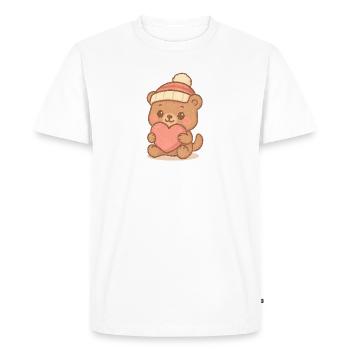 Ours Kawaii Love – Bébé Ourson au Cœur Rose - T-shirt Premium bio Homme - blanc - Devant - Nico (187cm)