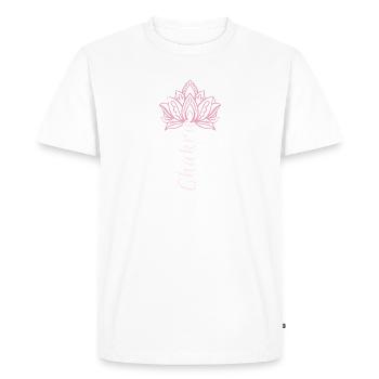 Yoga, chakra, fleur de lotus, écriture, namaste - T-shirt Premium bio Homme - blanc - Devant - Nico (187cm)