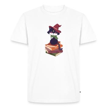 black cat on Halloween book pile - Men's Premium Organic T-Shirt - white - Front - Nico (187cm)