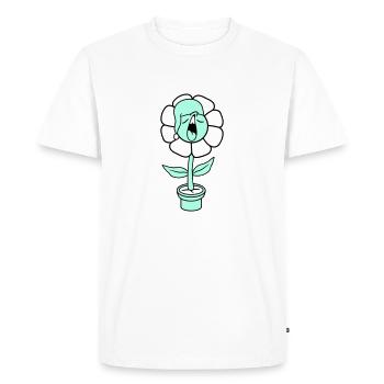 Bâiller fatigué somnolent tête fleur visage pot de fleur - T-shirt Premium bio Homme - blanc - Devant - Nico (187cm)