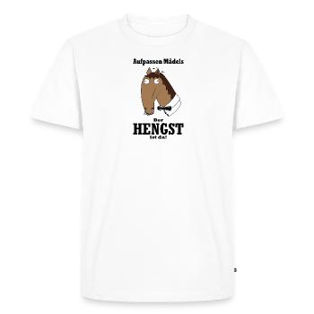 Aufpassen Mädels, der Hengst ist da! - Männer Premium Bio T-Shirt - Weiß - Vorne - Nico (187cm)