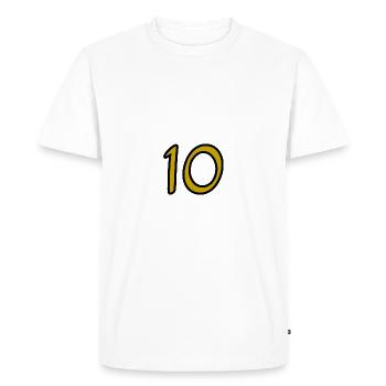 10. 10 ANS. 10e ANNIVERSAIRE. ANNIVERSAIRE 10 ANS. - T-shirt Premium bio Homme - blanc - Devant - Nico (187cm)