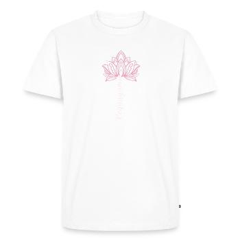Yoga, chakra, fleur de lotus, écriture, pranayama - T-shirt Premium bio Homme - blanc - Devant - Nico (187cm)