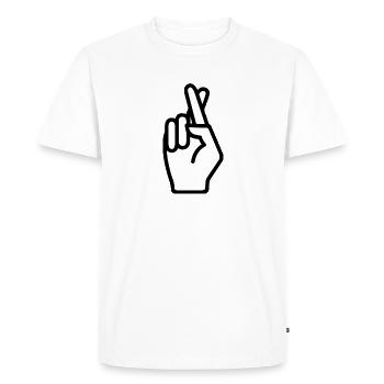 Signe main, doigts croisés, geste - T-shirt Premium bio Homme - blanc - Devant - Nico (187cm)