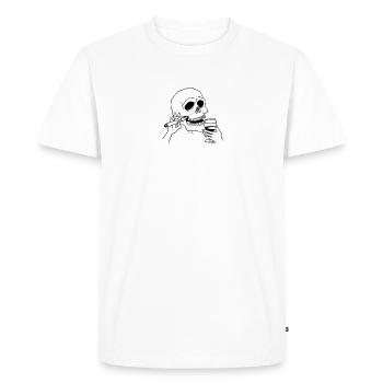 Happy skull drinking wine and smoking - Men's Premium Organic T-Shirt - white - Front - Nico (187cm)