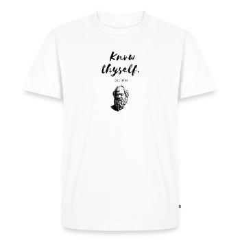" Know thyself " Socrates - T-shirt Premium bio Homme - blanc - Devant - Nico (187cm)