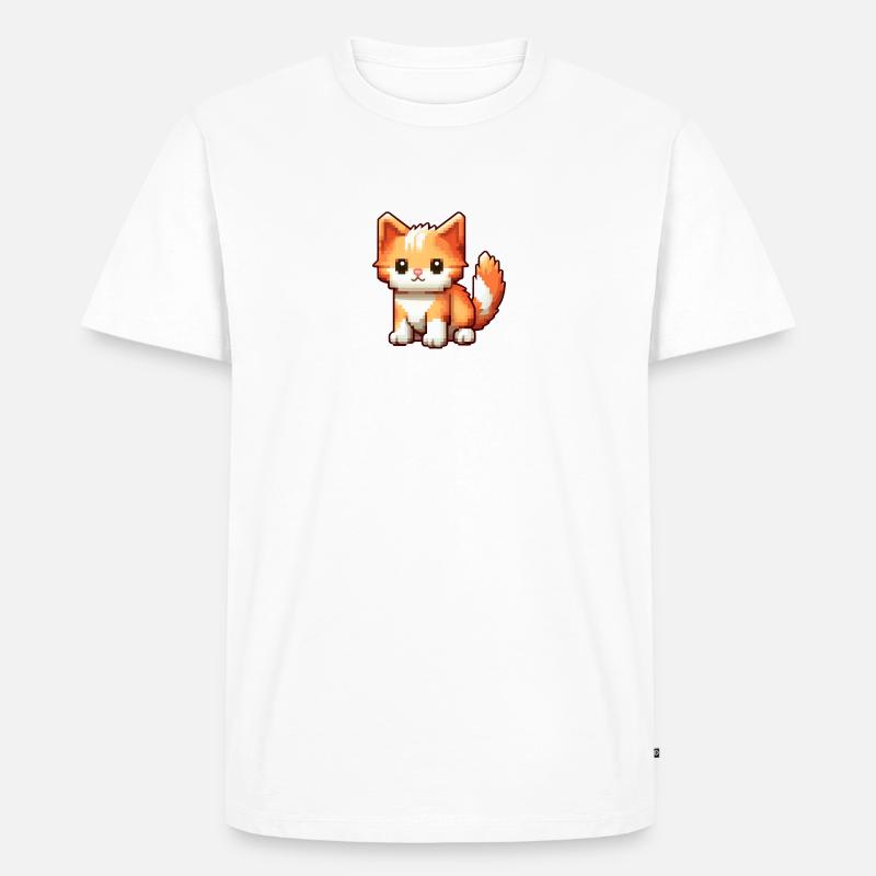 Pixel Katze - Männer Premium Bio T-Shirt - Weiß