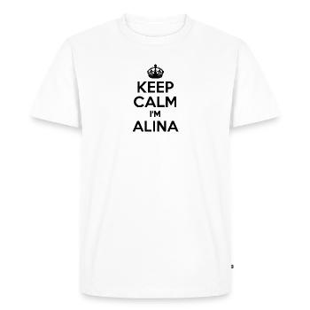T-shirt with "Keep calm, I'm Alina" print - Men's Premium Organic T-Shirt - white - Front - Nico (187cm)