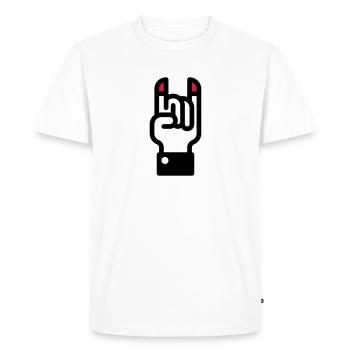 Signe des cornes du diable à la main / Horns main - T-shirt Premium bio Homme - blanc - Devant - Nico (187cm)