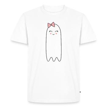 Fantôme avec un nœud rose – Un joli design d’Halloween - T-shirt Premium bio Homme - blanc - Devant - Nico (187cm)