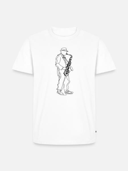 Saxophonspieler Line Art - Männer Premium Bio T-Shirt - Weiß