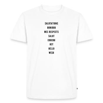Salutations au fil du temps - T-shirt Premium bio Homme - blanc - Devant - Nico (187cm)