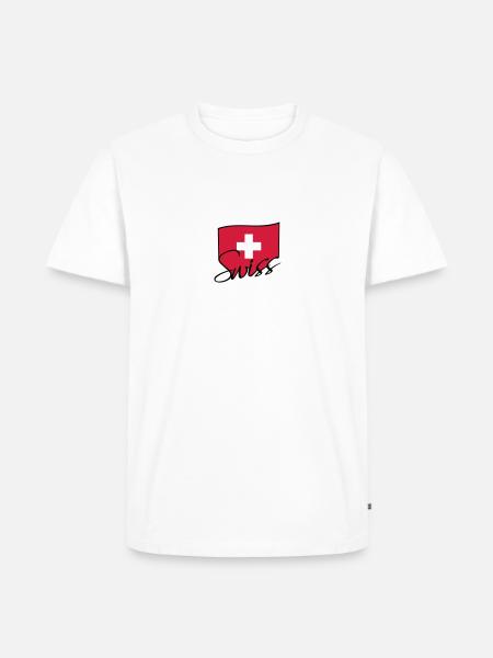 Swiss Flag Logo - Men's Premium Organic T-Shirt - white