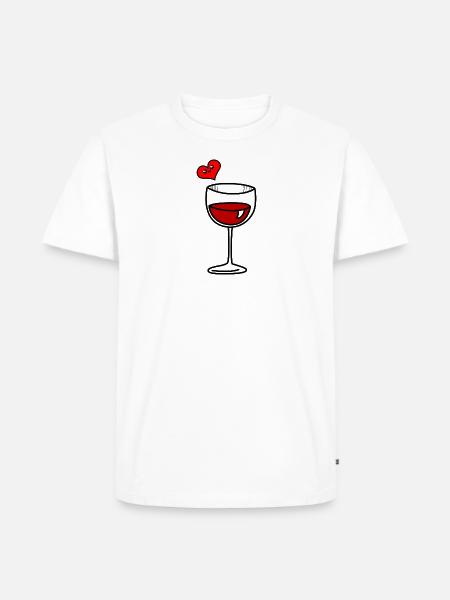 Weinglas mit Herz - Männer Premium Bio T-Shirt - Weiß