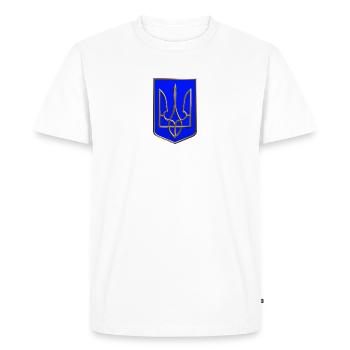 Ukraine Coat of Arms Shield Trident Trident Gold Look 2 - Men's Premium Organic T-Shirt - white - Front - Nico (187cm)