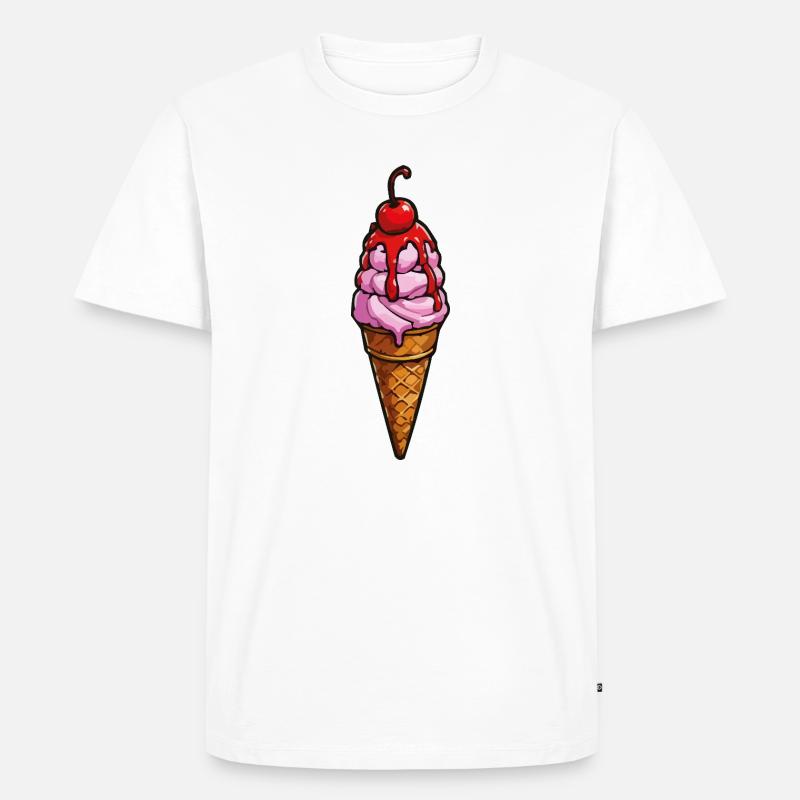 Kirsche Erdbeere Eiscreme - Männer Premium Bio T-Shirt - Weiß