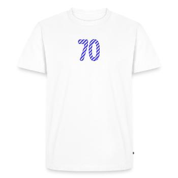 70. 70 ANS. 70e ANNIVERSAIRE. ANNIVERSAIRE 70 ANS. - T-shirt Premium bio Homme - blanc - Devant - Nico (187cm)