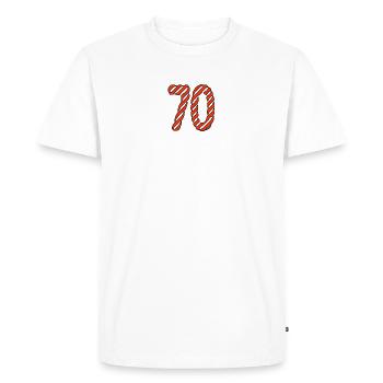 70. 70 ANS. 70e ANNIVERSAIRE. ANNIVERSAIRE 70 ANS. - T-shirt Premium bio Homme - blanc - Devant - Nico (187cm)