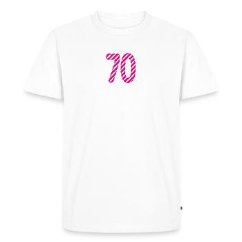 70. 70 ANS. 70e ANNIVERSAIRE. ANNIVERSAIRE 70 ANS. - T-shirt Premium bio Homme - blanc - Devant - Nico (187cm)