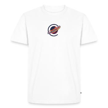 Planète colorée avec anneaux Motif de l’Espace - T-shirt Premium bio Homme - blanc - Devant - Nico (187cm)