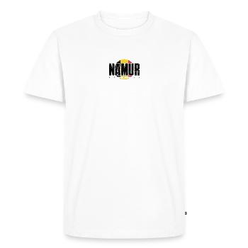 M Emblem in Warm Circular Geometry - Men's Premium Organic T-Shirt - white - Front - Nico (187cm)