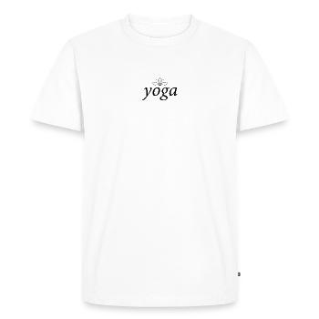 Yoga und Lotusblume – schwarzer Text - Männer Premium Bio T-Shirt - Weiß - Vorne - Nico (187cm)