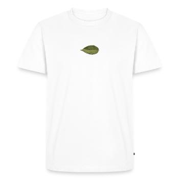 Structure foliaire : motif vert olive - T-shirt Premium bio Homme - blanc - Devant - Nico (187cm)
