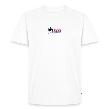 Love Cinema Typographie Rouge Bleu Audacieuse - T-shirt Premium bio Homme - blanc - Devant - Nico (187cm)