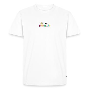 Birthday Burst: Colorful Lettering - Men's Premium Organic T-Shirt - white - Front - Nico (187cm)