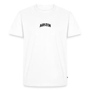 AUSTIN Arc Lettering Print - Men's Premium Organic T-Shirt - white - Front - Nico (187cm)
