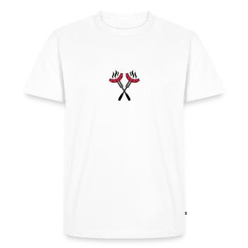 Grill Sausages Logo - Men's Premium Organic T-Shirt - white - Front - Nico (187cm)