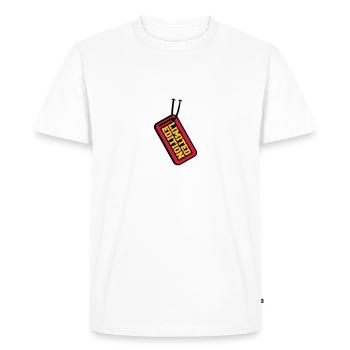 Limited Edition Price Tag Design - Men's Premium Organic T-Shirt - white - Front - Nico (187cm)