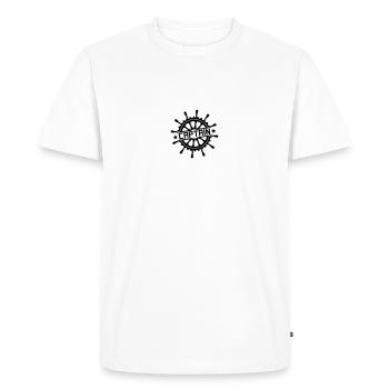 Captain steering wheel stamp logo - Men's Premium Organic T-Shirt - white - Front - Nico (187cm)