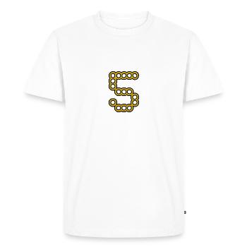 5. 5 YEARS. 5th ANNIVERSARY. 5 YEAR ANNIVERSARY - Men's Premium Organic T-Shirt - white - Front - Nico (187cm)
