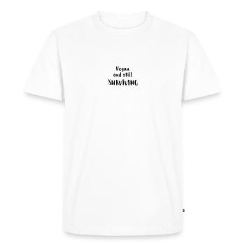 Vegan but I'm still alive! - Men's Premium Organic T-Shirt - white - Front - Nico (187cm)