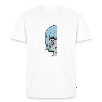 Visage de fille à moitié triste - T-shirt Premium bio Homme - blanc - Devant - Nico (187cm)