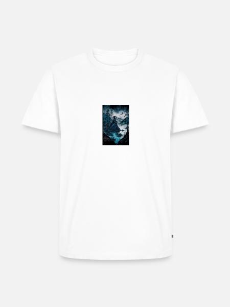 düsterer berg mit see - Männer Premium Bio T-Shirt - Weiß