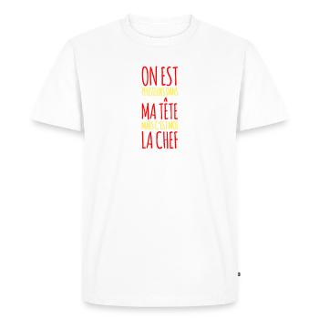 Plusieurs dans ma tête mais c'est moi la chef - T-shirt Premium bio Homme - blanc - Devant - Nico (187cm)
