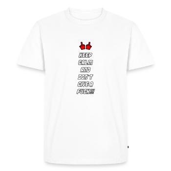 Reste calme N’en a rien à foutre 002 - T-shirt Premium bio Homme - blanc - Devant - Nico (187cm)